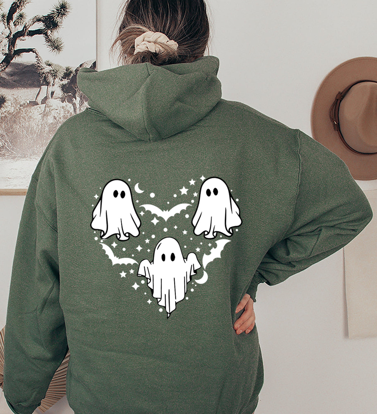 Unisex HOODIE Halloween mystical ghost Doodle Heart Cute Spooky Ghost