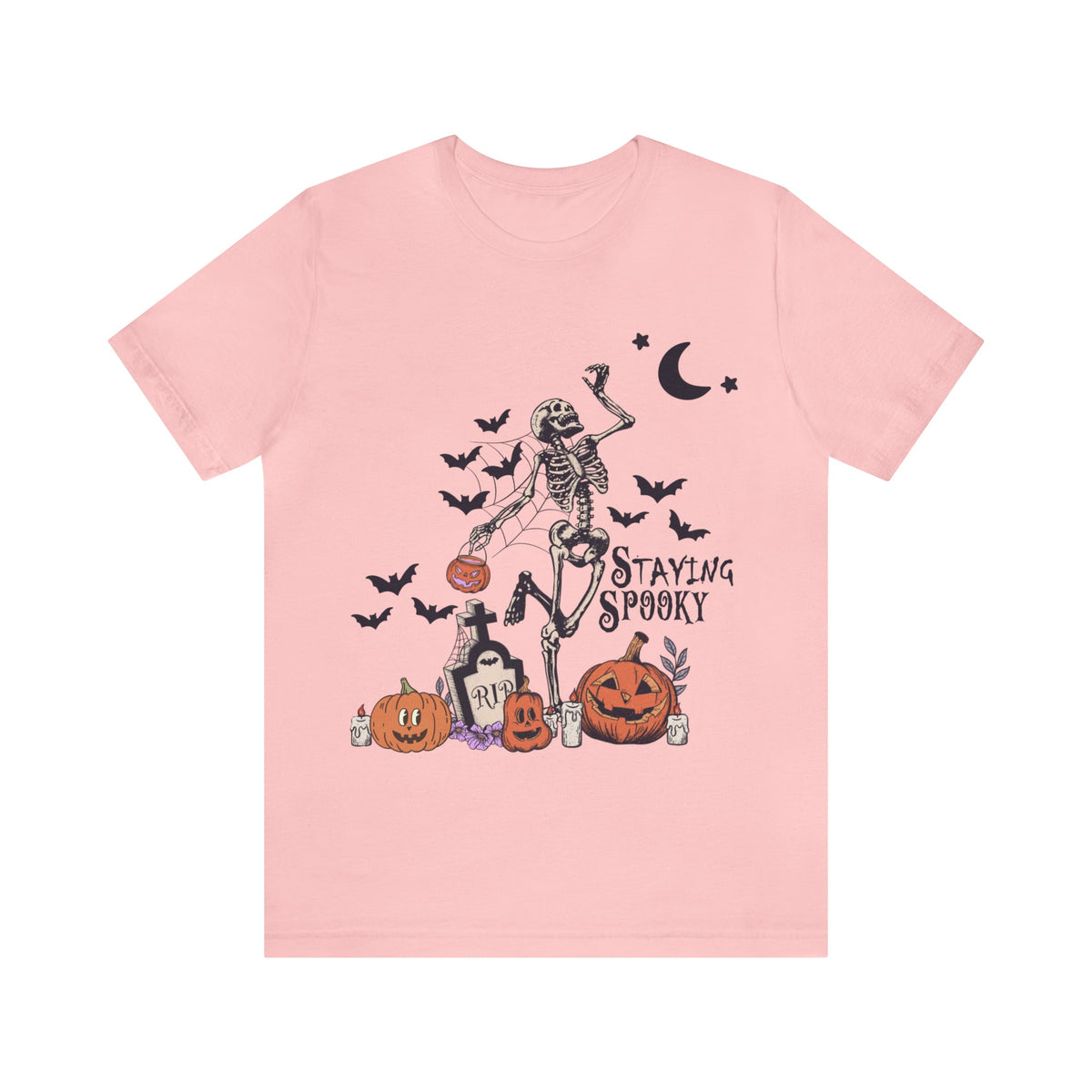 Unisex BELLA CANVA T-Shirt Staying Spooky Vintage Skeleton Cute Pumpkin