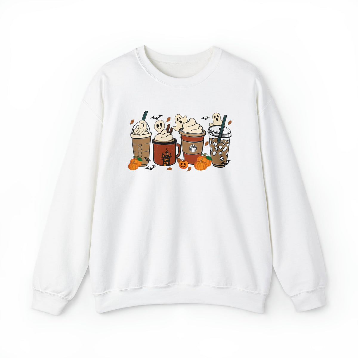 Unisex Sweatshirt Cute Spooky Ghost Coffee, Halloween Pumpkin Spice Fall Drinks Latte