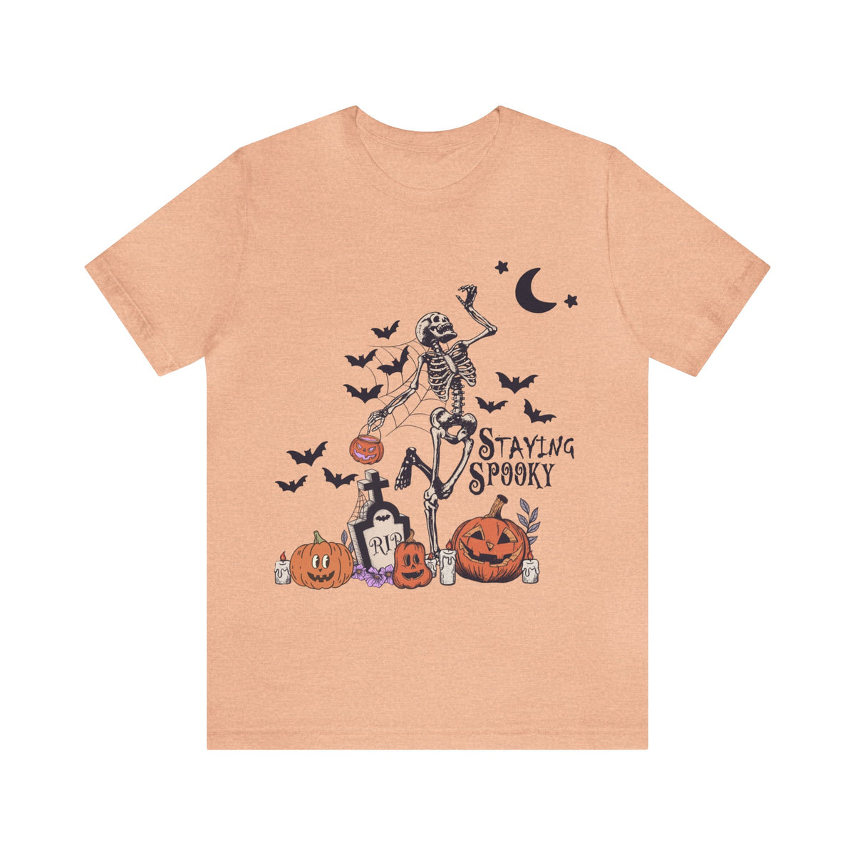 Unisex BELLA CANVA T-Shirt Staying Spooky Vintage Skeleton Cute Pumpkin