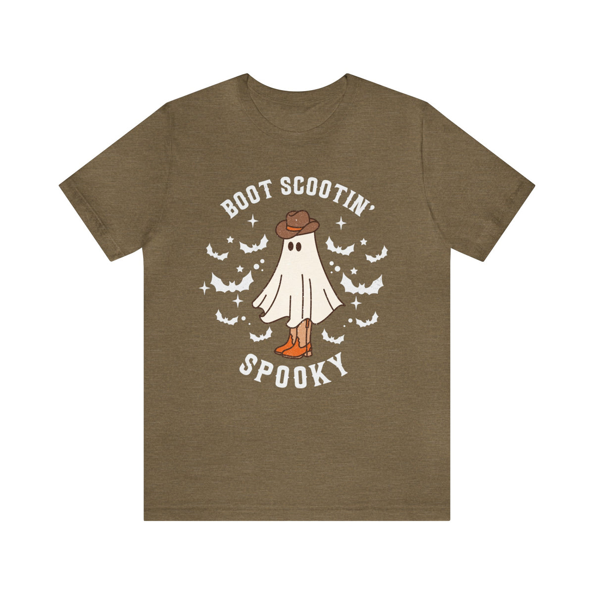 Unisex BELLA CANVA Tshirt Boot Scootin Spooky, Western Halloween Cowboy Ghost