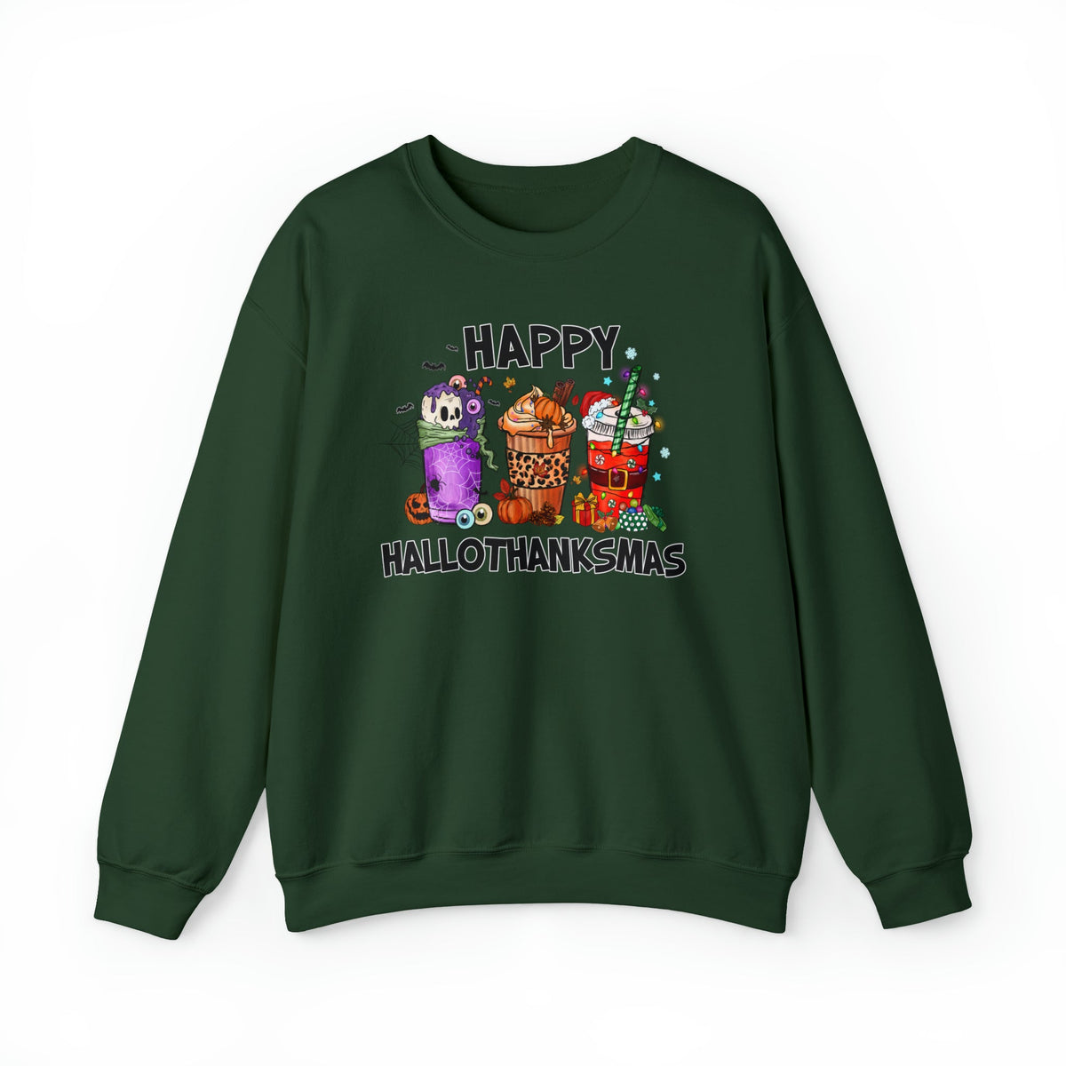 Unisex Sweatshirt HalloThanksMas Drinks Trendy Halloween Thanksgiving Christmas Drinks