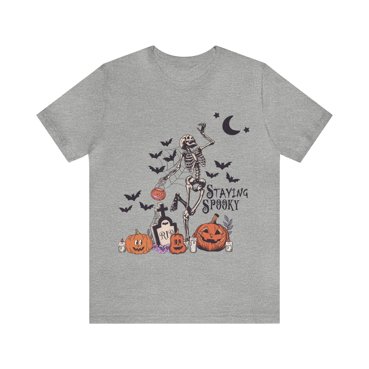 Unisex BELLA CANVA T-Shirt Staying Spooky Vintage Skeleton Cute Pumpkin