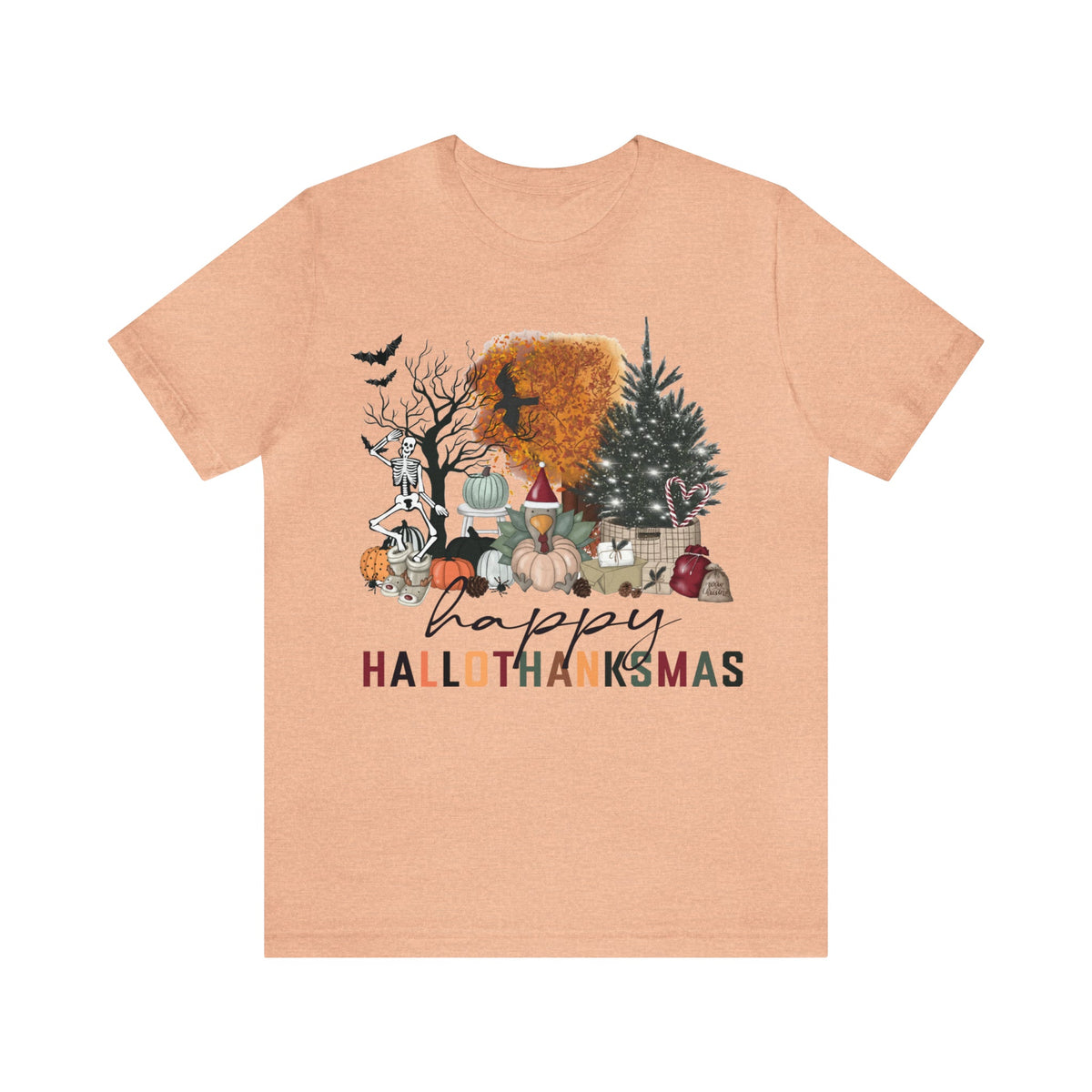 Unisex BELLA CANVA T-Shirt Happy HalloThanksMas Funny Fall