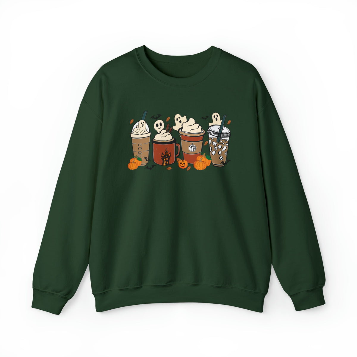 Unisex Sweatshirt Cute Spooky Ghost Coffee, Halloween Pumpkin Spice Fall Drinks Latte