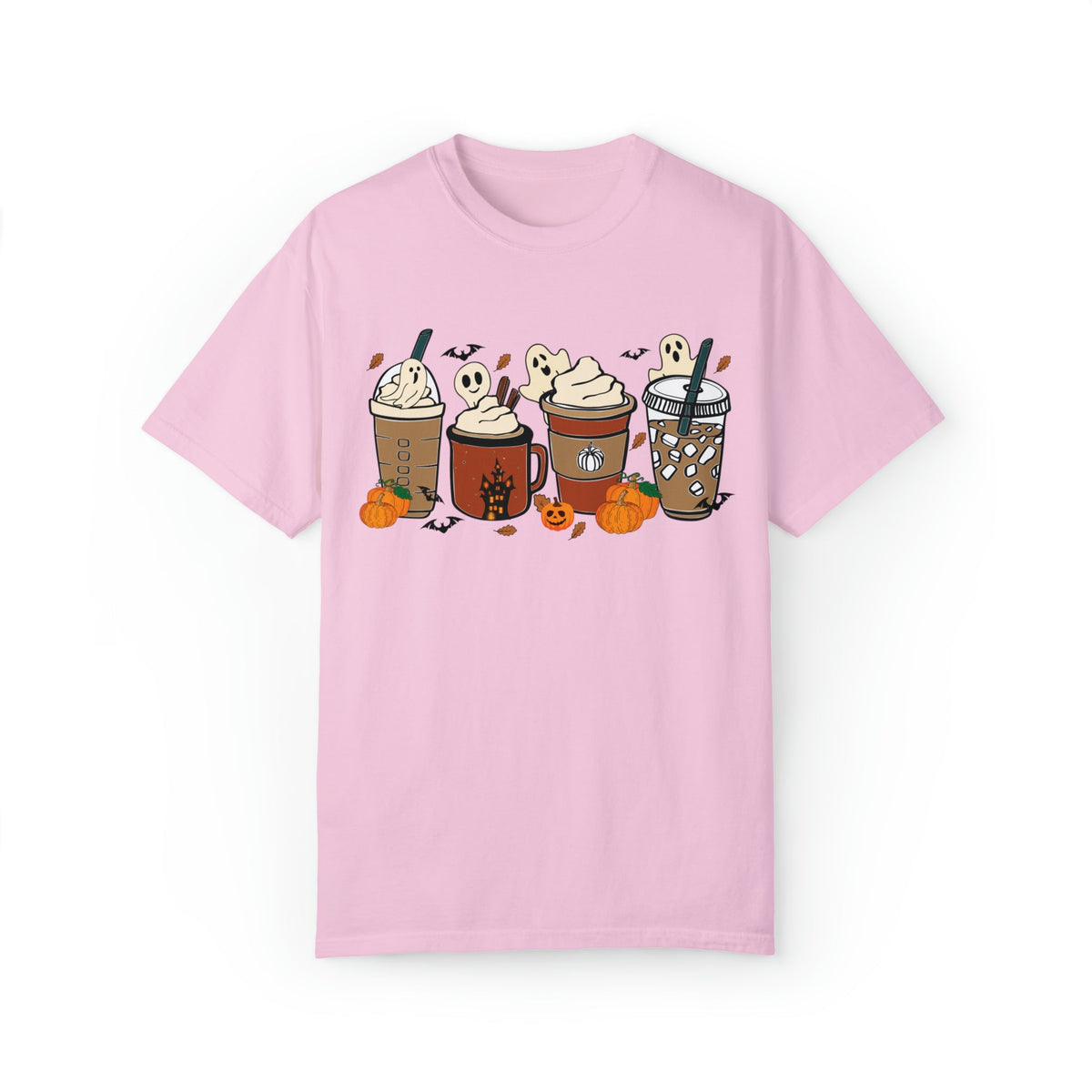 Unisex COMFORT COLORS T-Shirt Cute Spooky Ghost Coffee, Halloween Pumpkin Spice Fall Drinks Latte