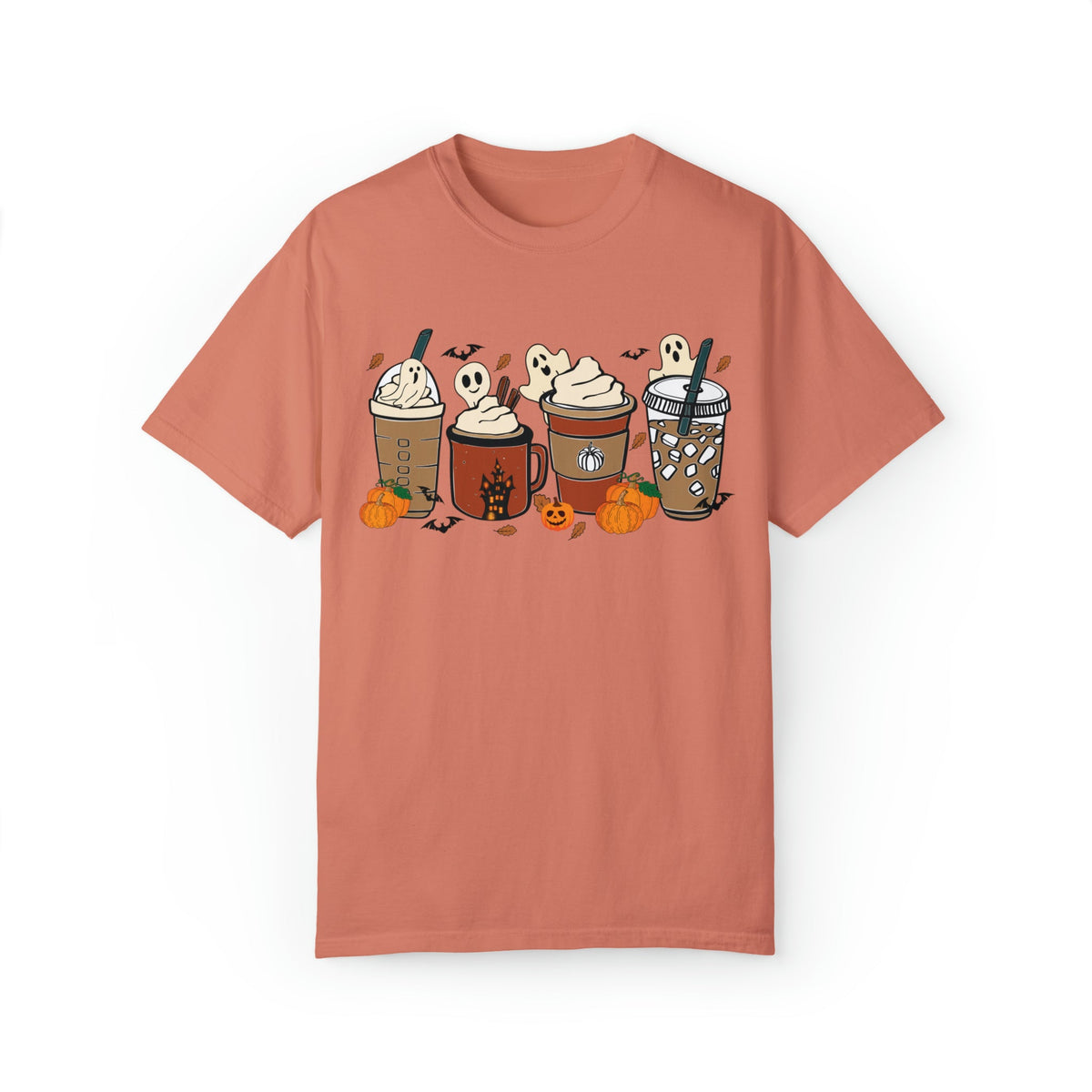 Unisex COMFORT COLORS T-Shirt Cute Spooky Ghost Coffee, Halloween Pumpkin Spice Fall Drinks Latte