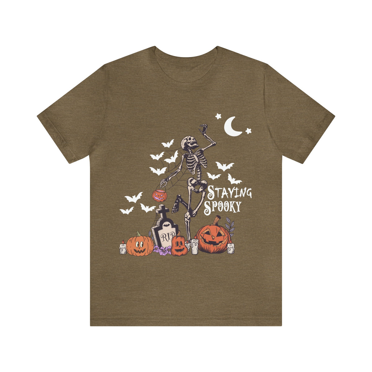 Unisex BELLA CANVA T-Shirt Staying Spooky Vintage Skeleton Cute Pumpkin