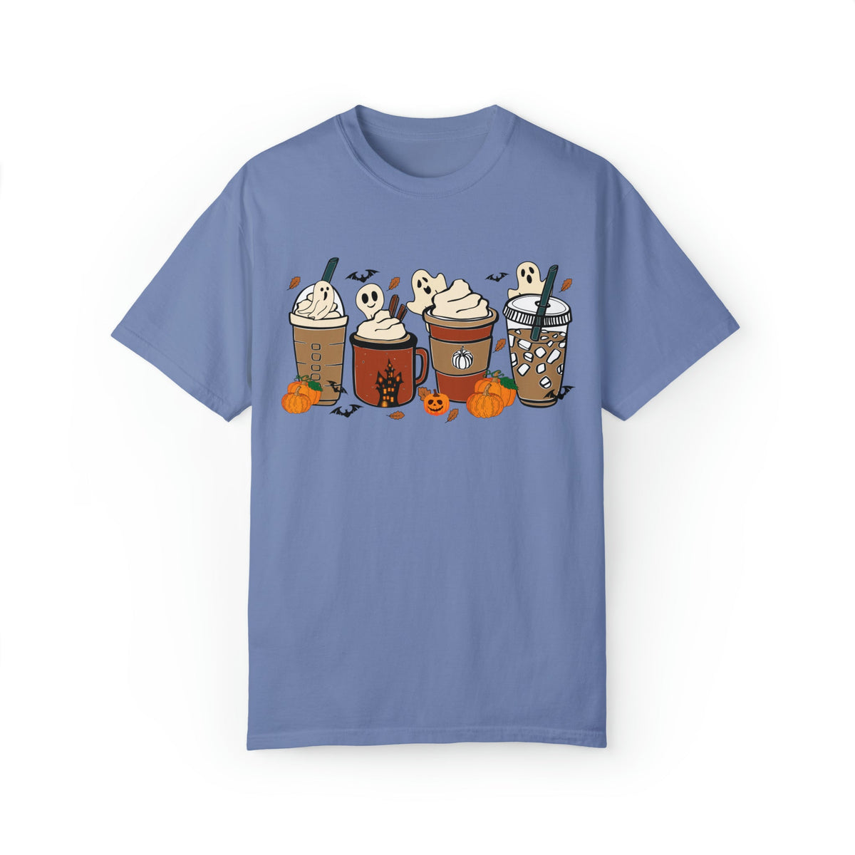 Unisex COMFORT COLORS T-Shirt Cute Spooky Ghost Coffee, Halloween Pumpkin Spice Fall Drinks Latte