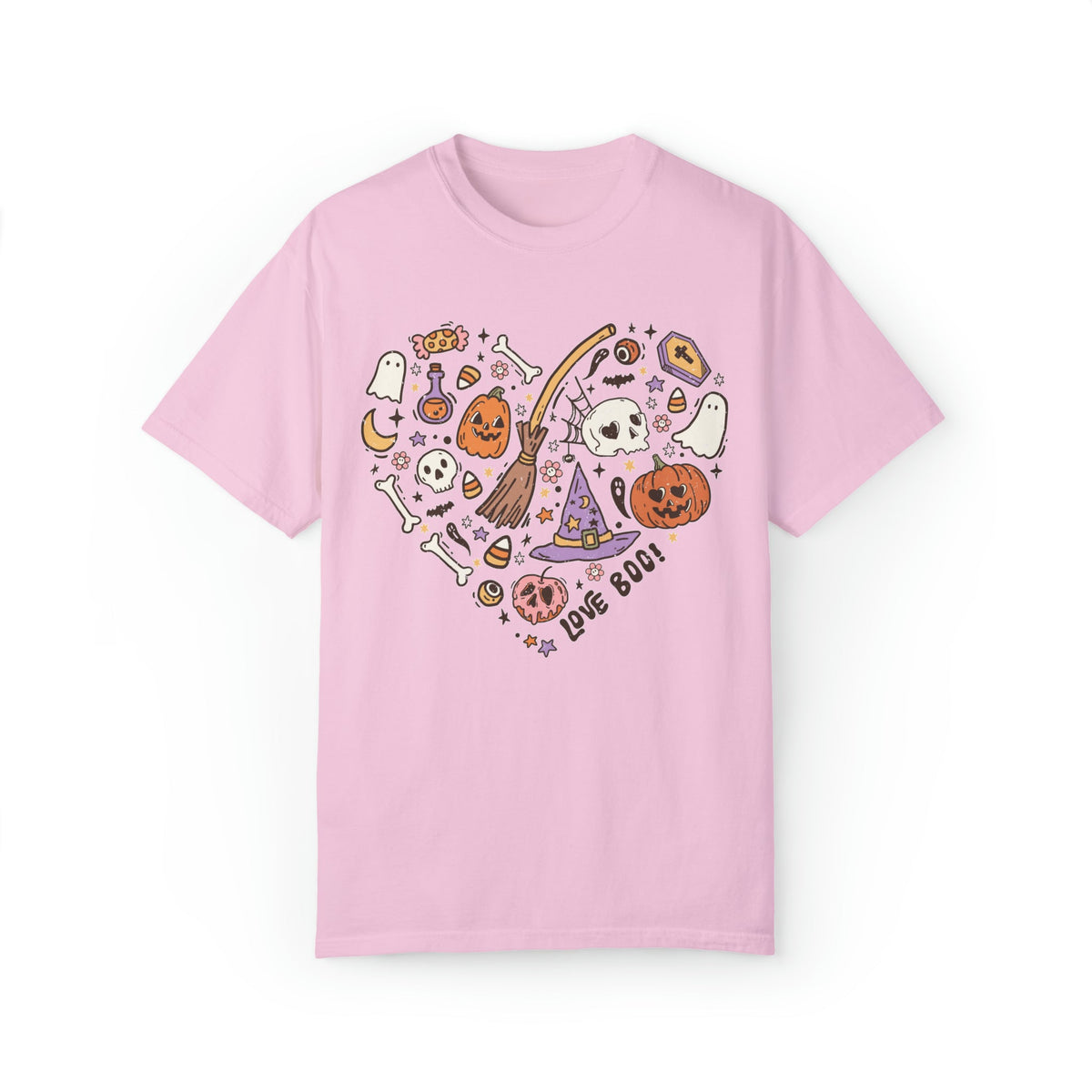 COMFORT COLORS T-Shirt Halloween Heart Doodles Cute Halloween Theme Shirt