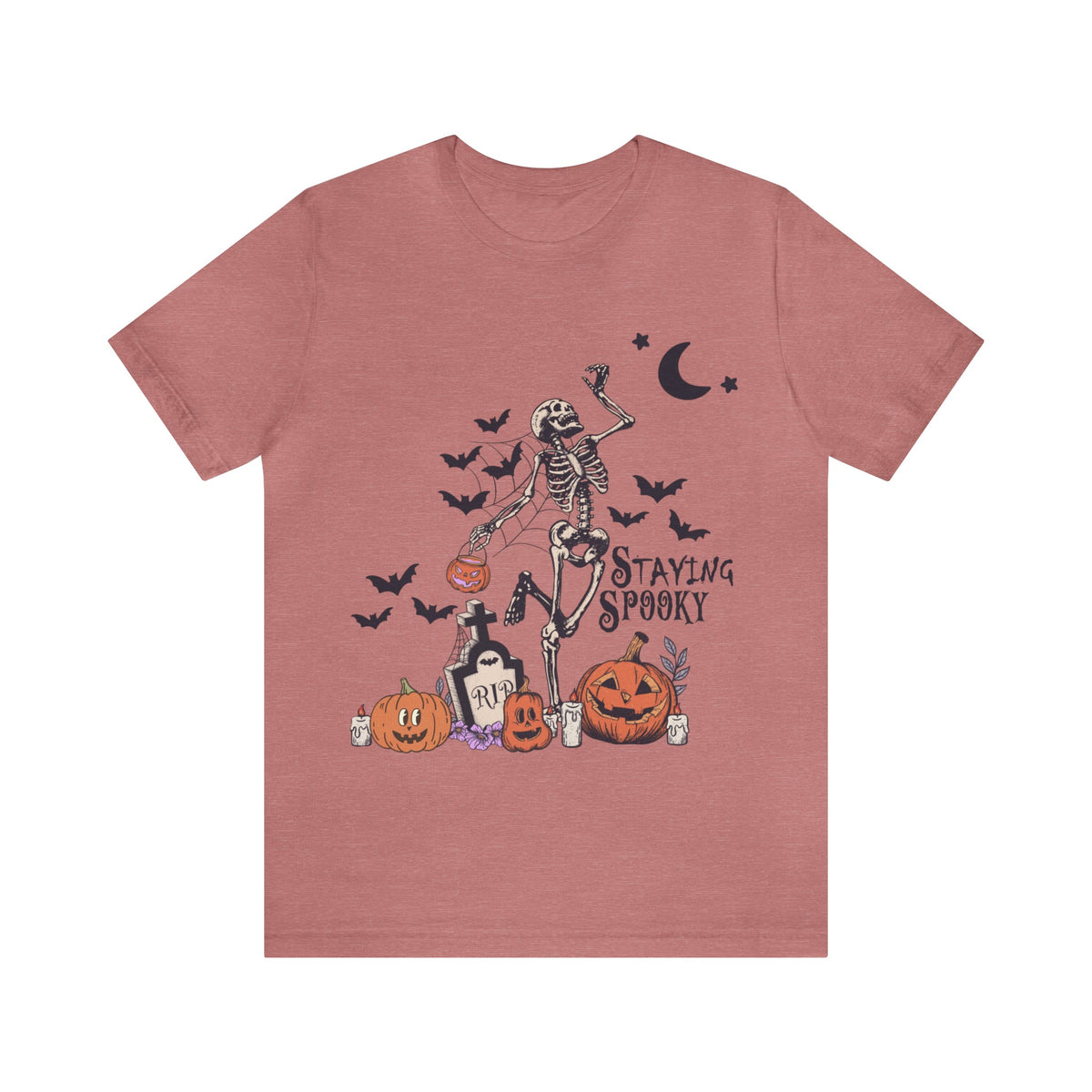 Unisex BELLA CANVA T-Shirt Staying Spooky Vintage Skeleton Cute Pumpkin