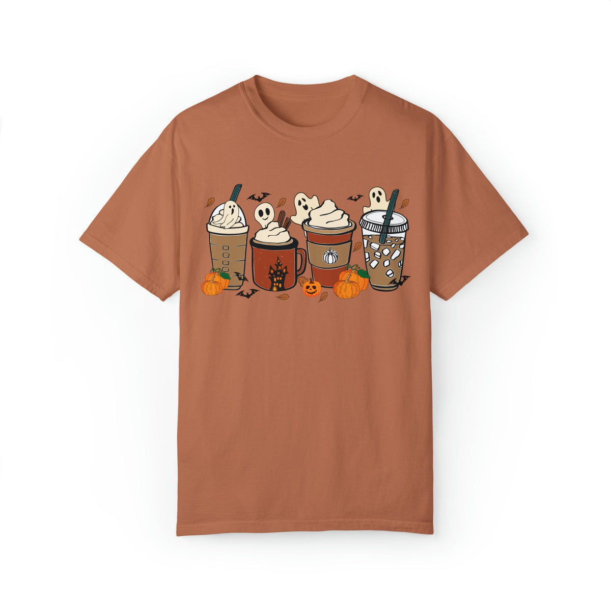 Unisex COMFORT COLORS T-Shirt Cute Spooky Ghost Coffee, Halloween Pumpkin Spice Fall Drinks Latte