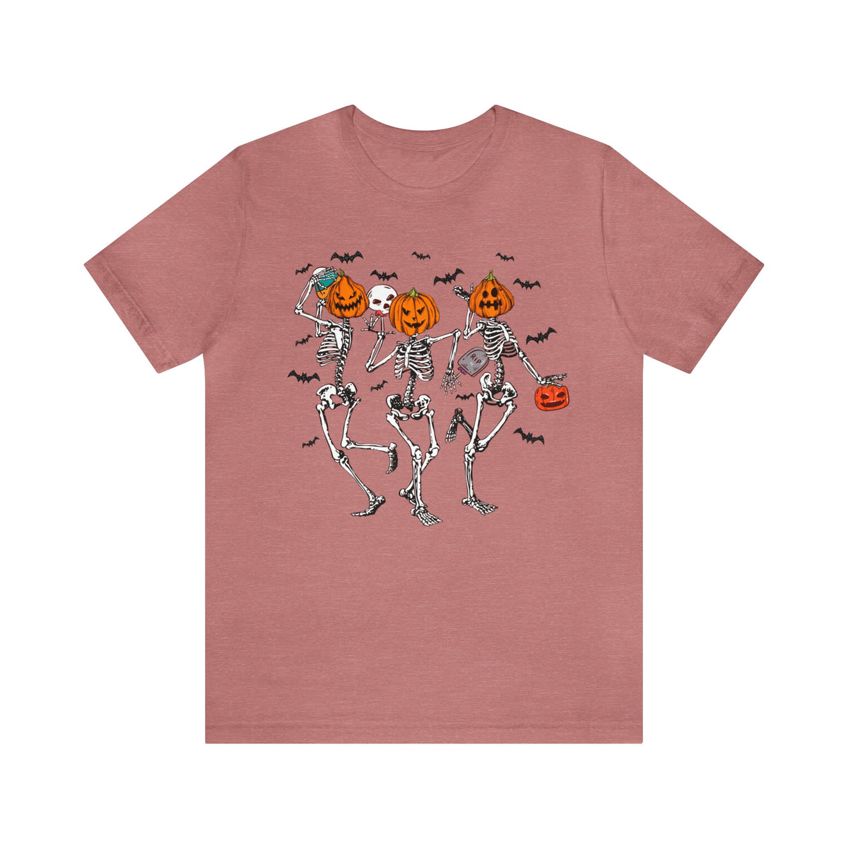 Unisex BELLA CANVA dancing skeletons pumpkin shirt skeletons shirting