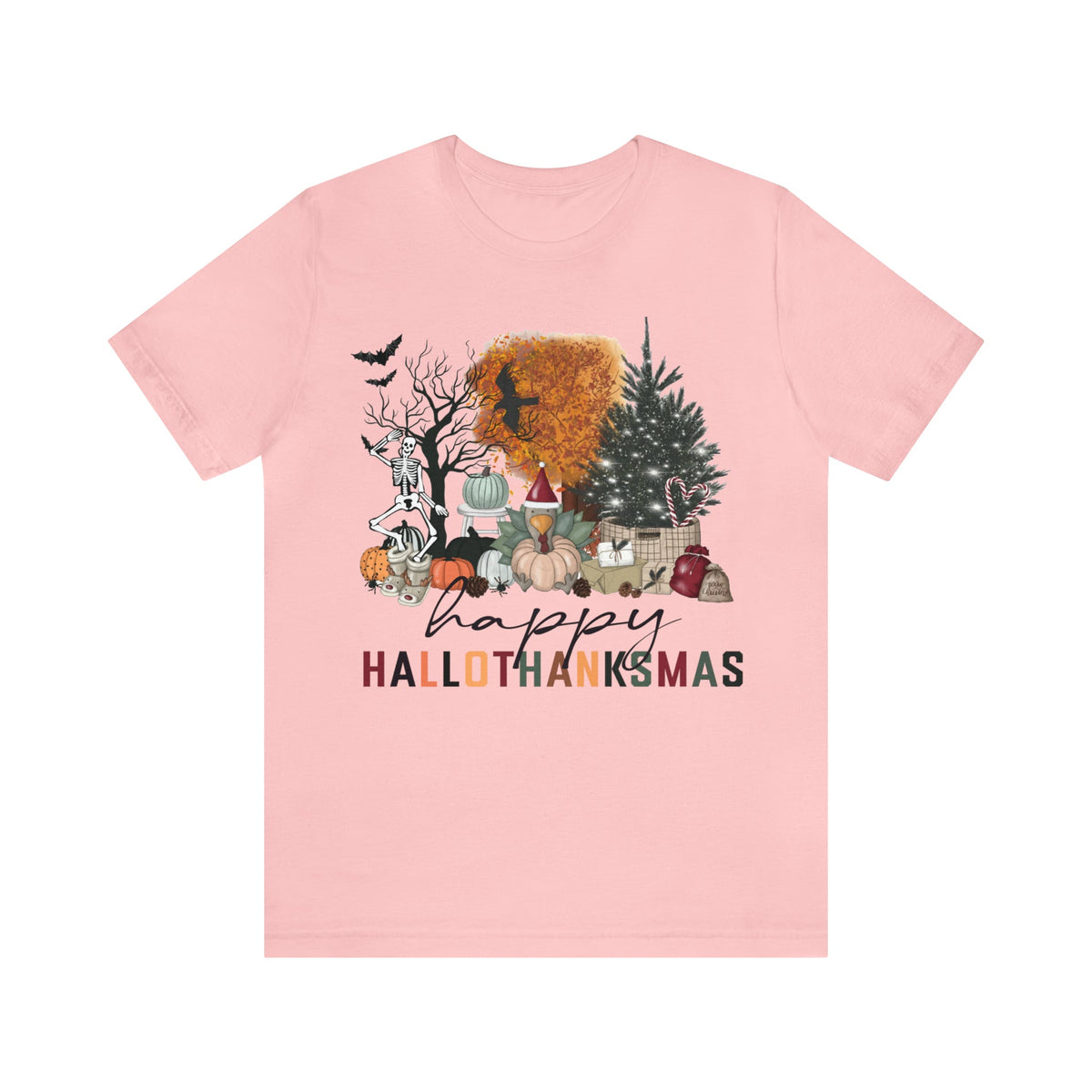 Unisex BELLA CANVA T-Shirt Happy HalloThanksMas Funny Fall