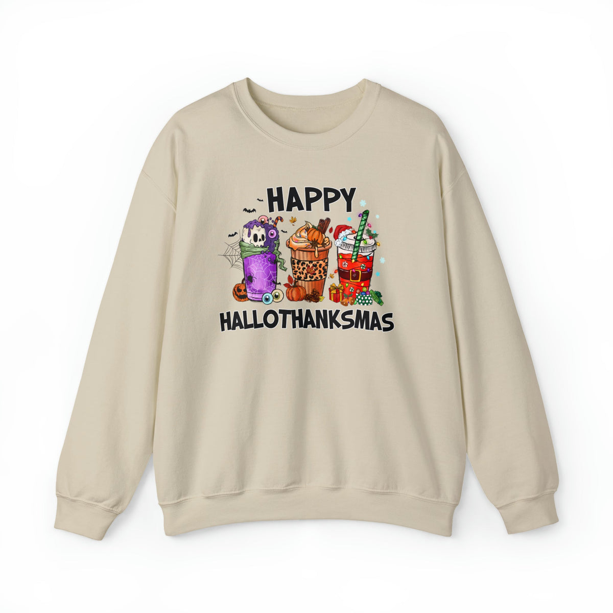 Unisex Sweatshirt HalloThanksMas Drinks Trendy Halloween Thanksgiving Christmas Drinks