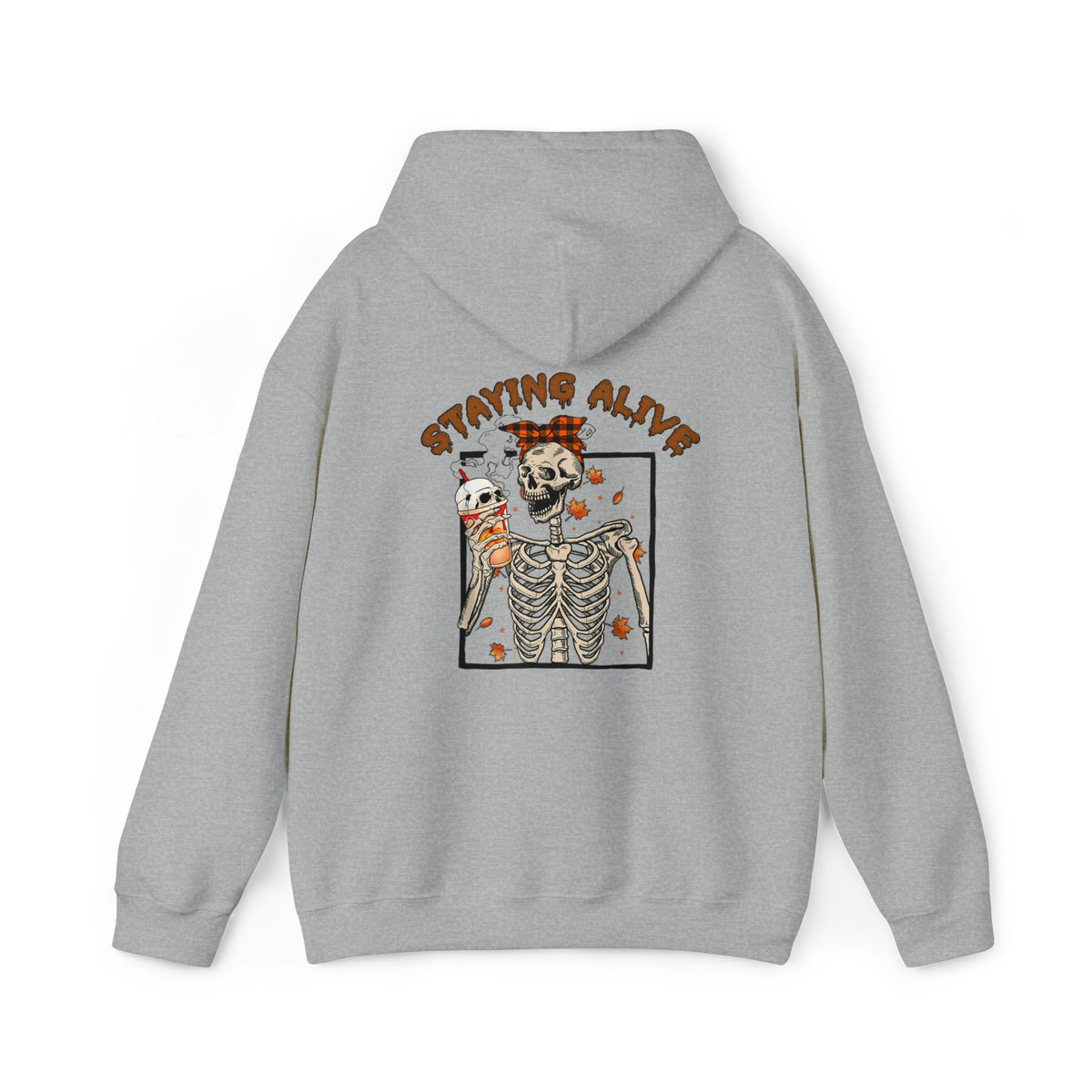 Unisex HOODIE Halloween Staying Alive Cute Skeleton Drinking Coffee