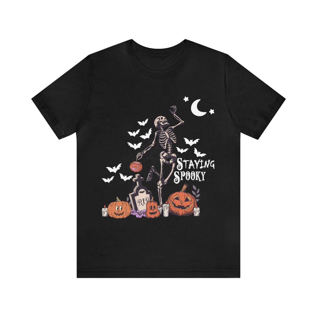 Unisex BELLA CANVA T-Shirt Staying Spooky Vintage Skeleton Cute Pumpkin