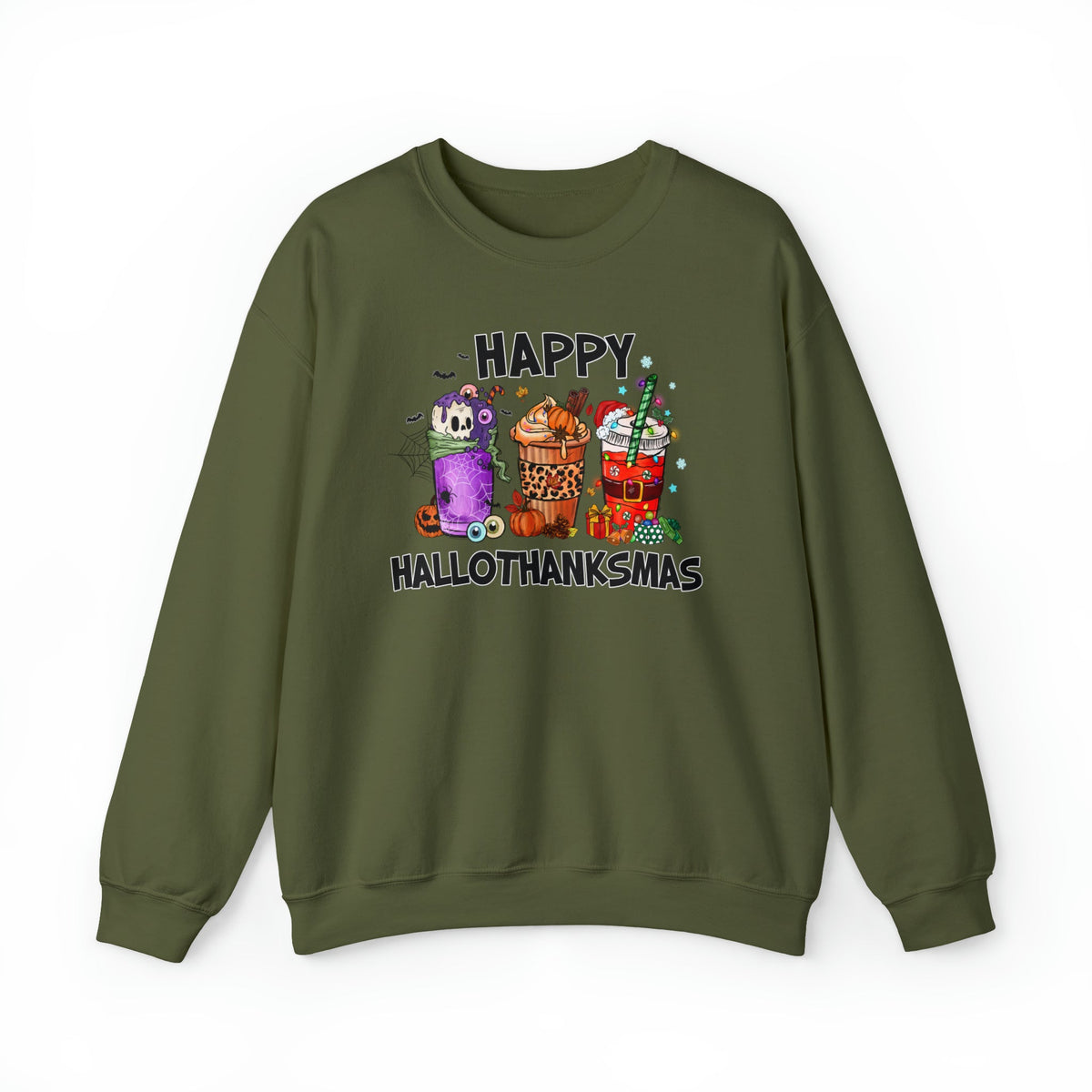 Unisex Sweatshirt HalloThanksMas Drinks Trendy Halloween Thanksgiving Christmas Drinks