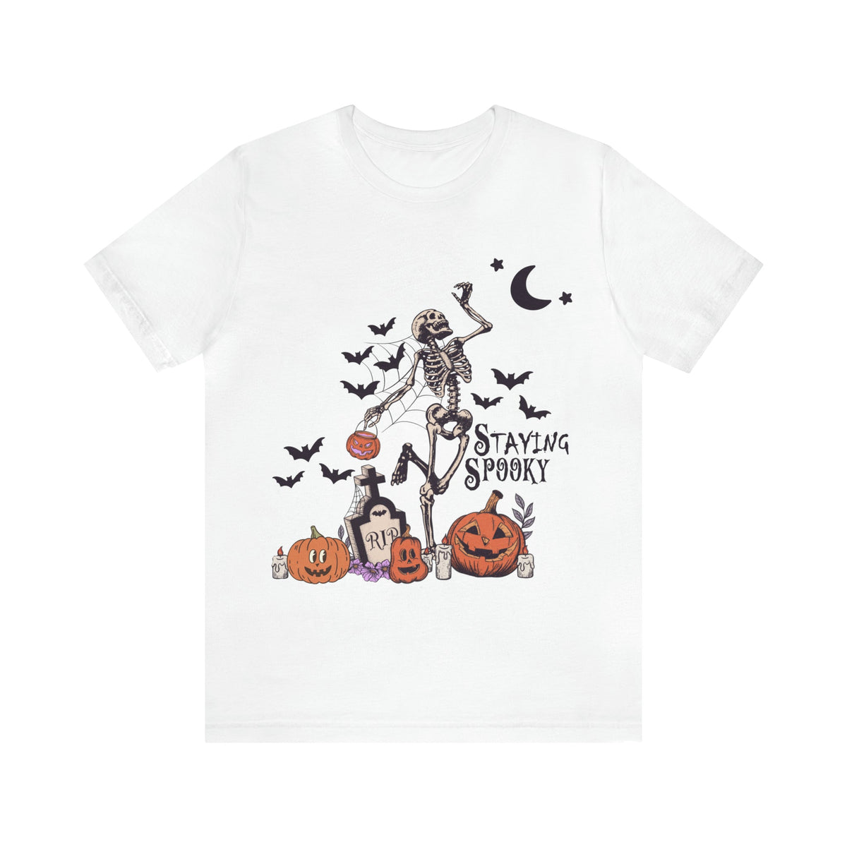 Unisex BELLA CANVA T-Shirt Staying Spooky Vintage Skeleton Cute Pumpkin