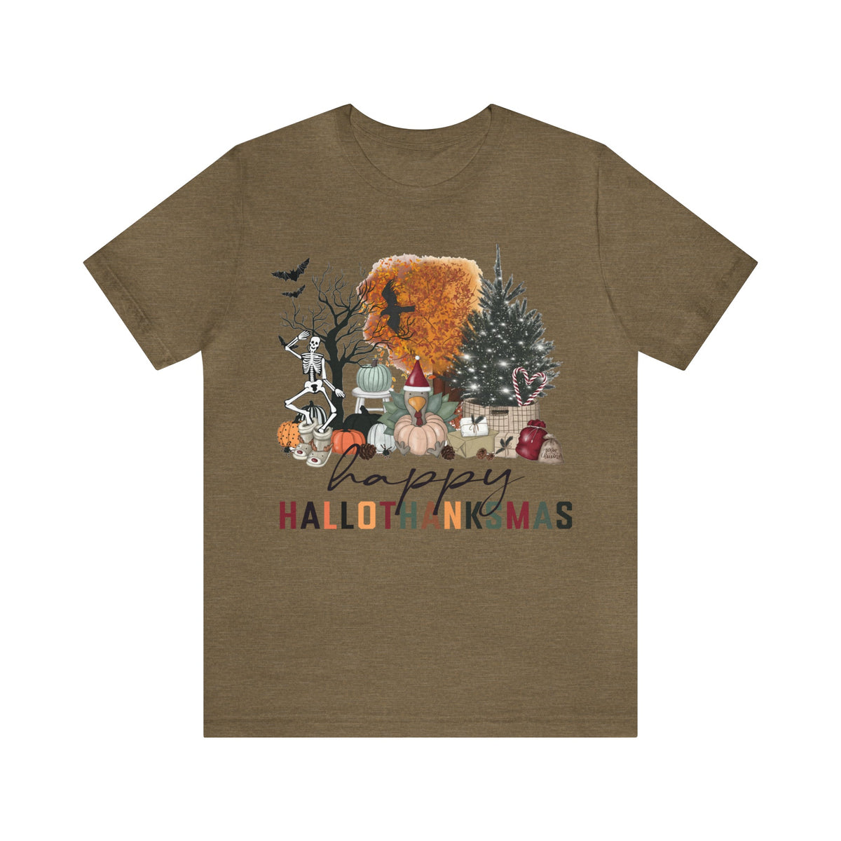 Unisex BELLA CANVA T-Shirt Happy HalloThanksMas Funny Fall