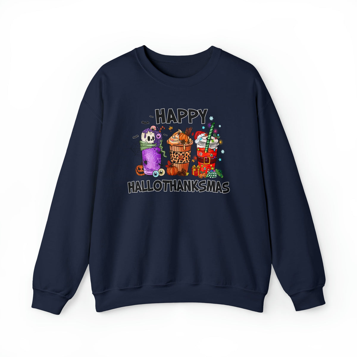 Unisex Sweatshirt HalloThanksMas Drinks Trendy Halloween Thanksgiving Christmas Drinks