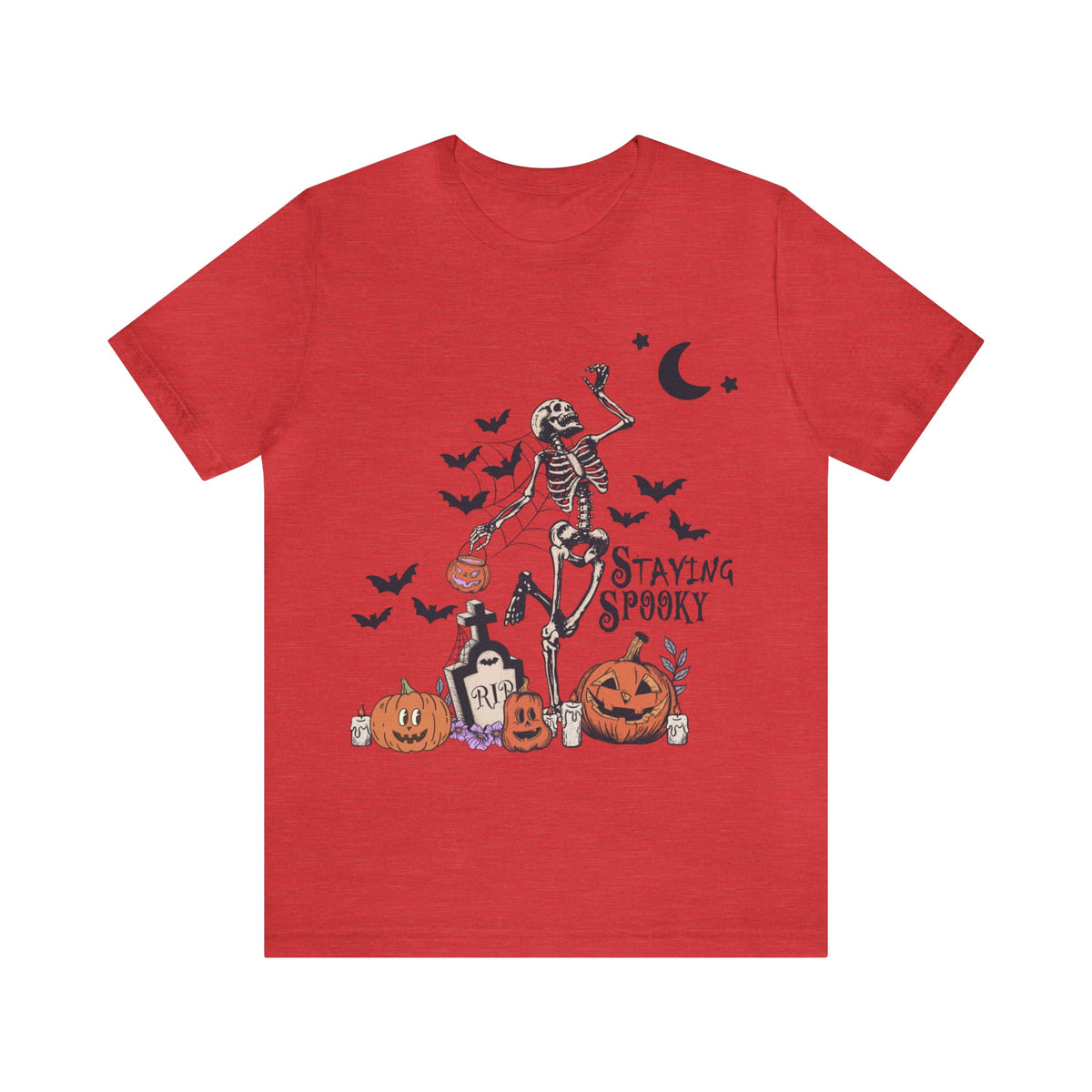 Unisex BELLA CANVA T-Shirt Staying Spooky Vintage Skeleton Cute Pumpkin