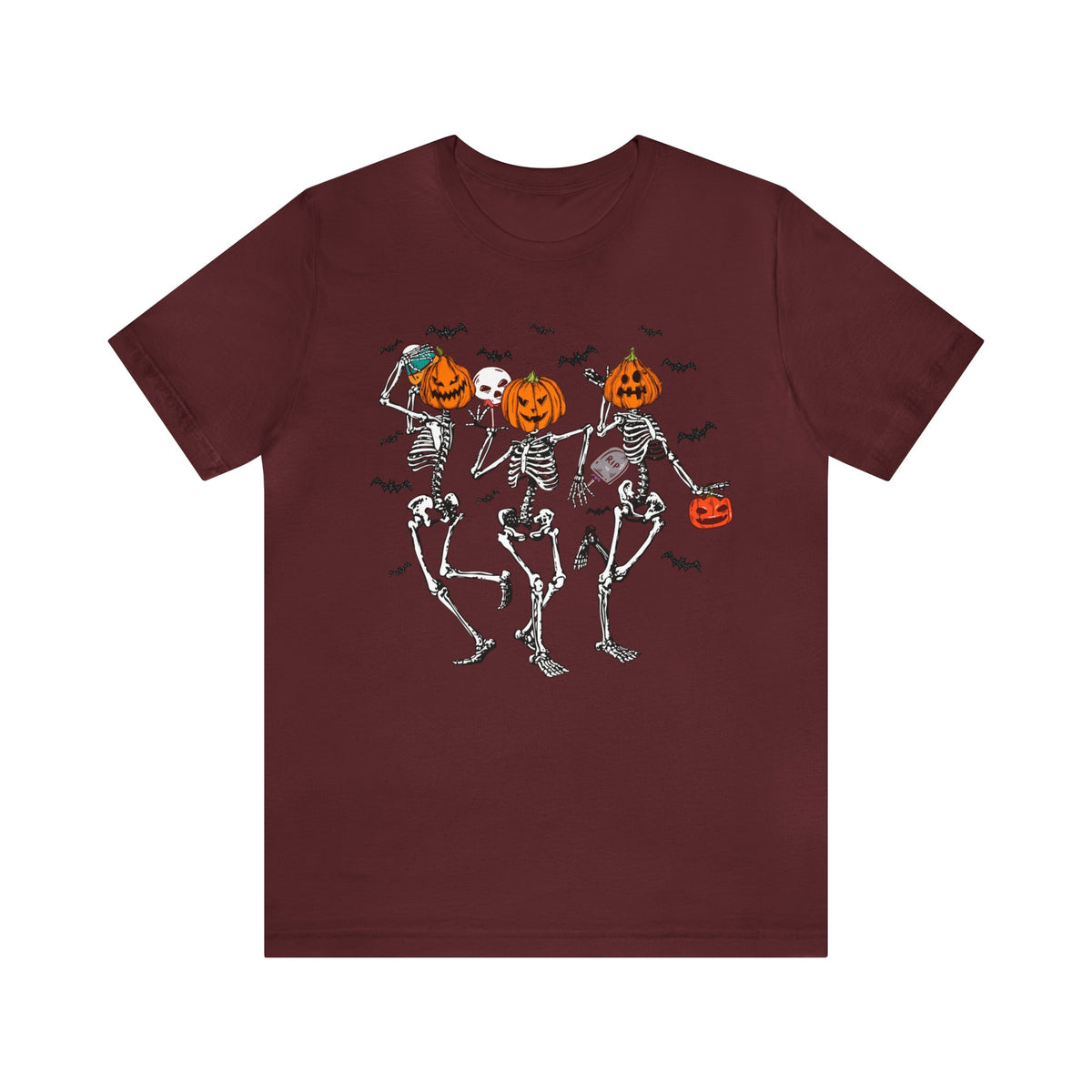 Unisex BELLA CANVA dancing skeletons pumpkin shirt skeletons shirting