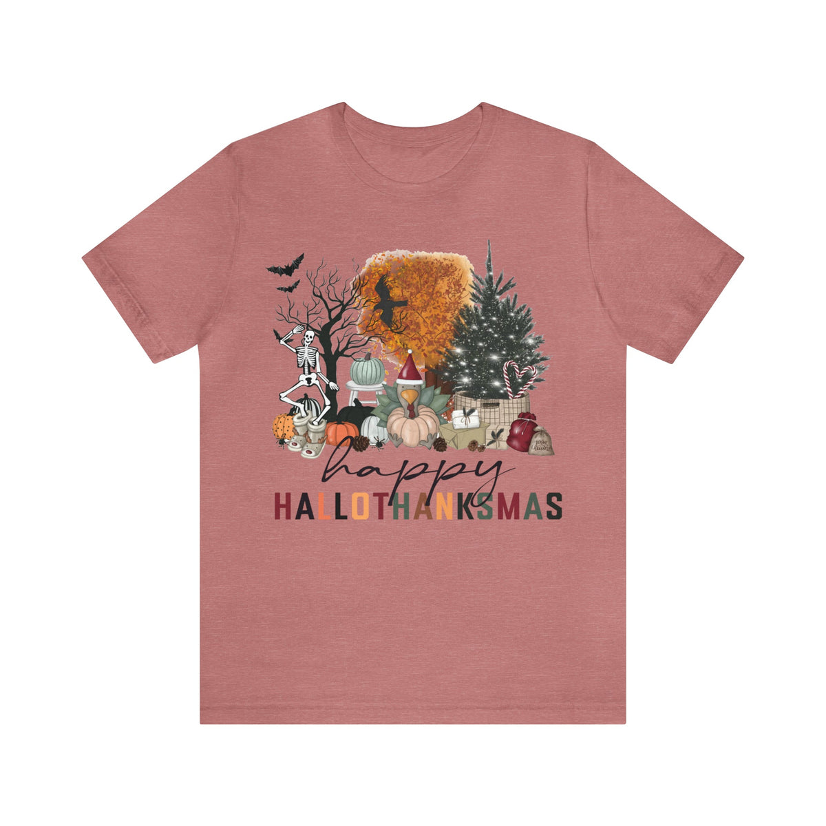 Unisex BELLA CANVA T-Shirt Happy HalloThanksMas Funny Fall