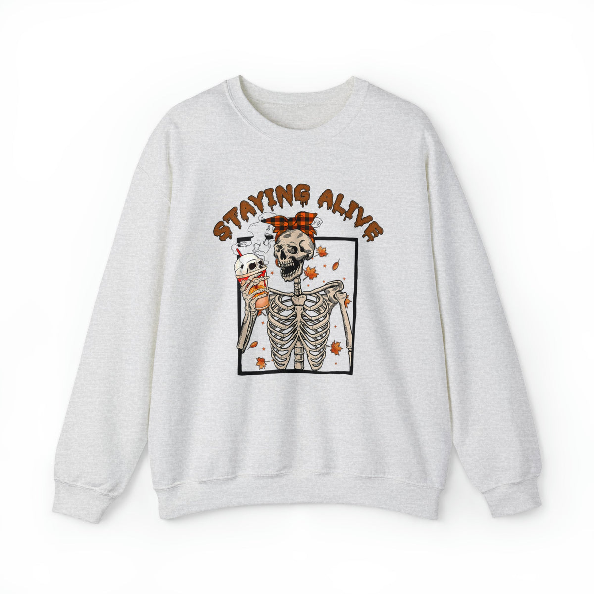 Unisex Sweatshirt Halloween Staying Alive Cute Skeleton Drinking Coffee