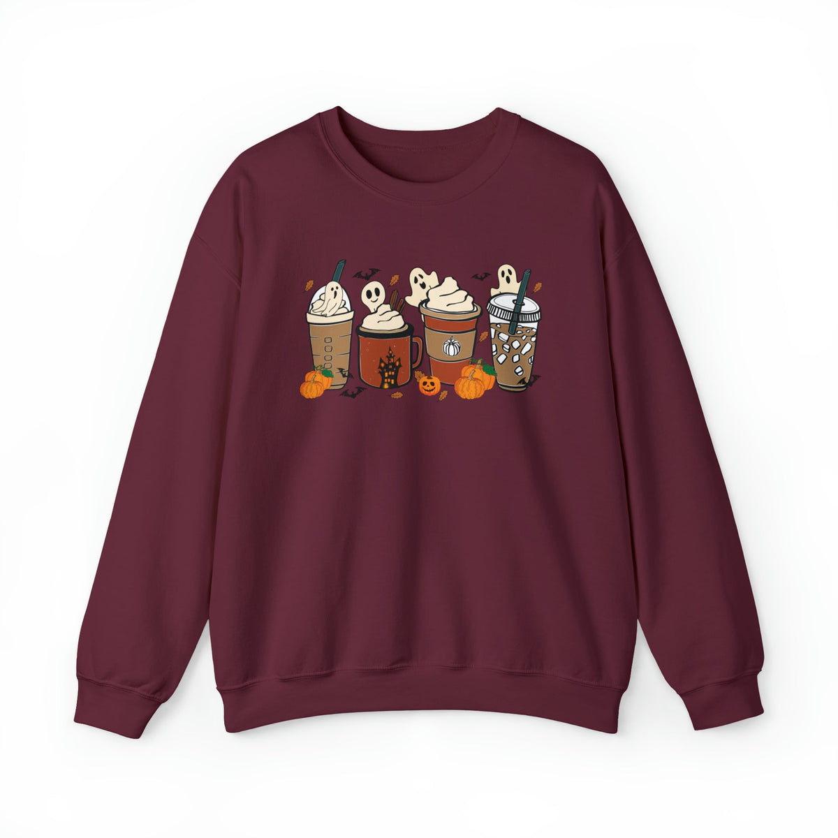 Unisex Sweatshirt Cute Spooky Ghost Coffee, Halloween Pumpkin Spice Fall Drinks Latte