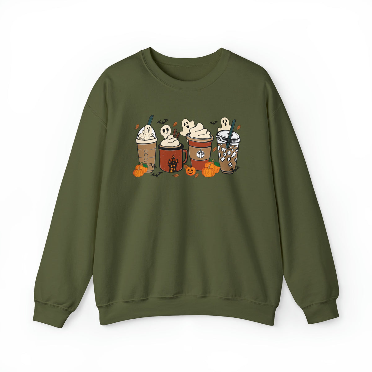 Unisex Sweatshirt Cute Spooky Ghost Coffee, Halloween Pumpkin Spice Fall Drinks Latte