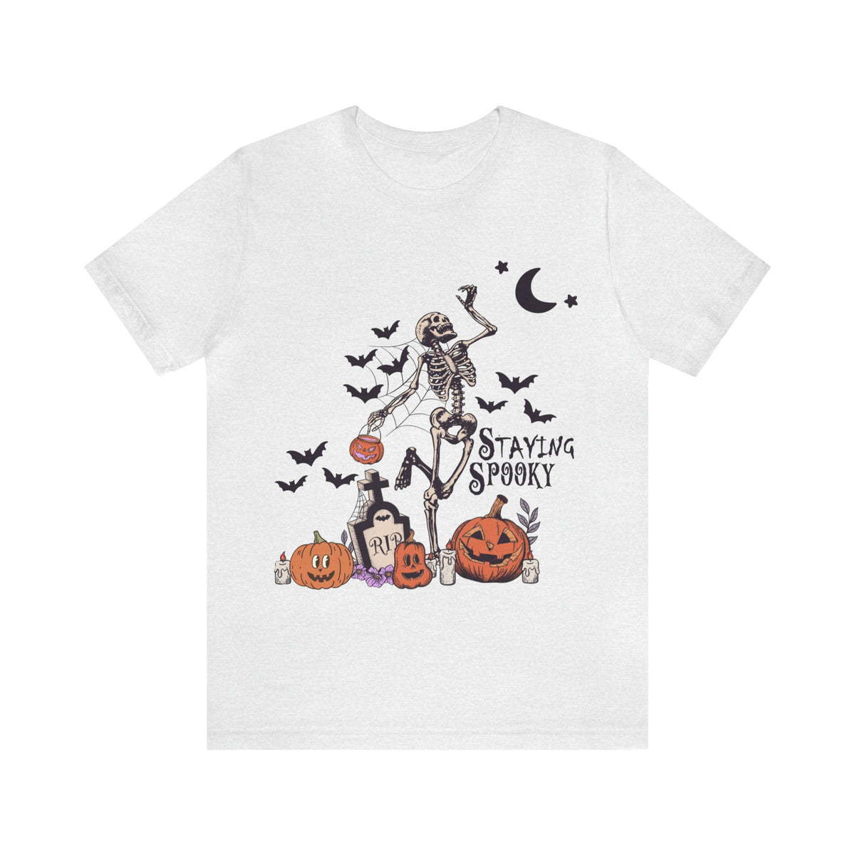 Unisex BELLA CANVA T-Shirt Staying Spooky Vintage Skeleton Cute Pumpkin