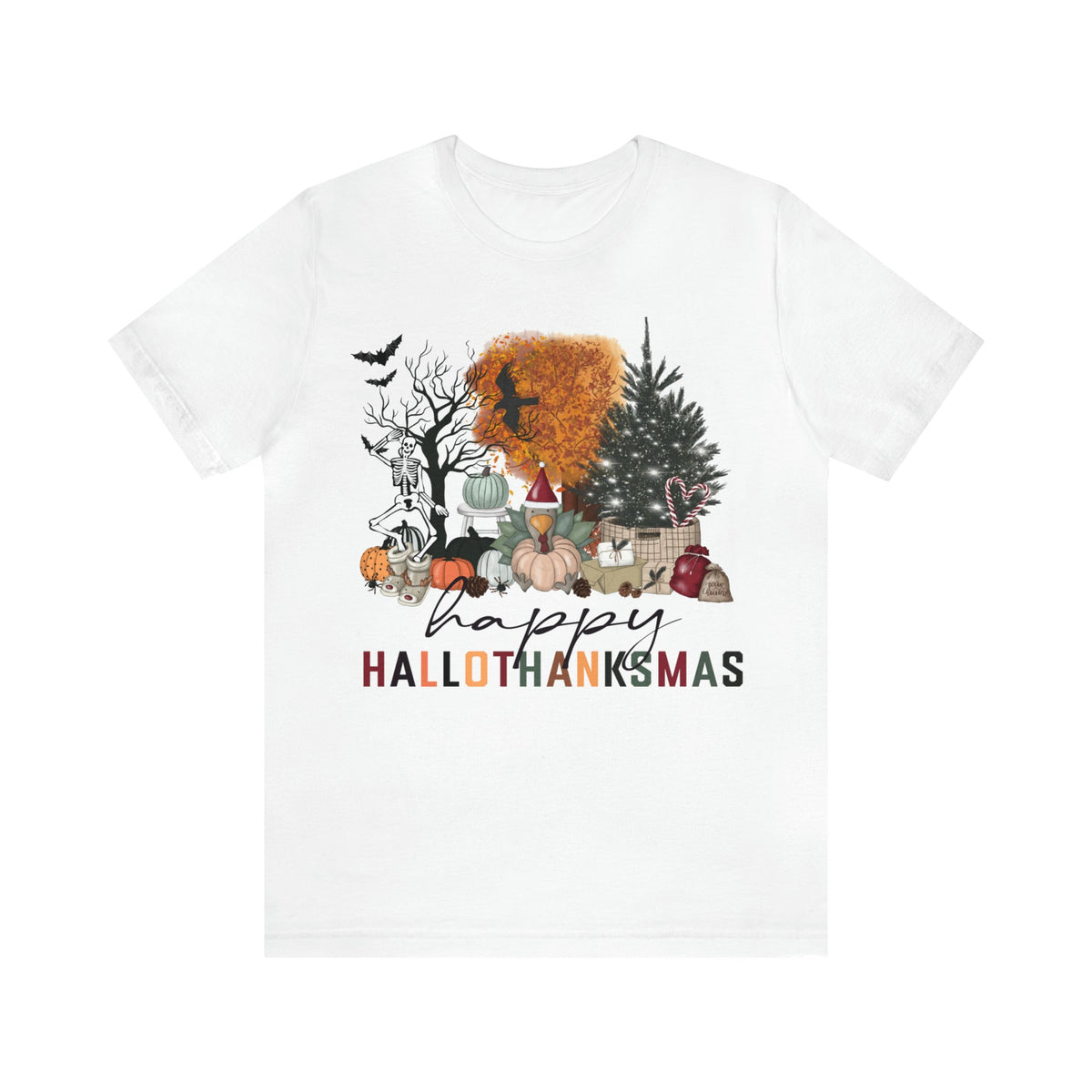 Unisex BELLA CANVA T-Shirt Happy HalloThanksMas Funny Fall