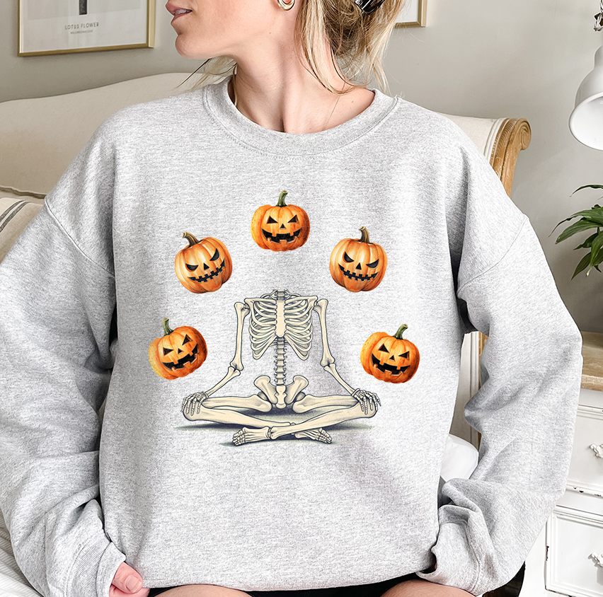 Unisex funny Skeleton pumpkin Sweatshirt, ghostly pumpkin autumnal crewneck