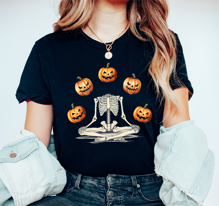 Unisex BELLA CANVA funny Skeleton pumpkin shirt, ghostly pumpkin autumnal crewneck