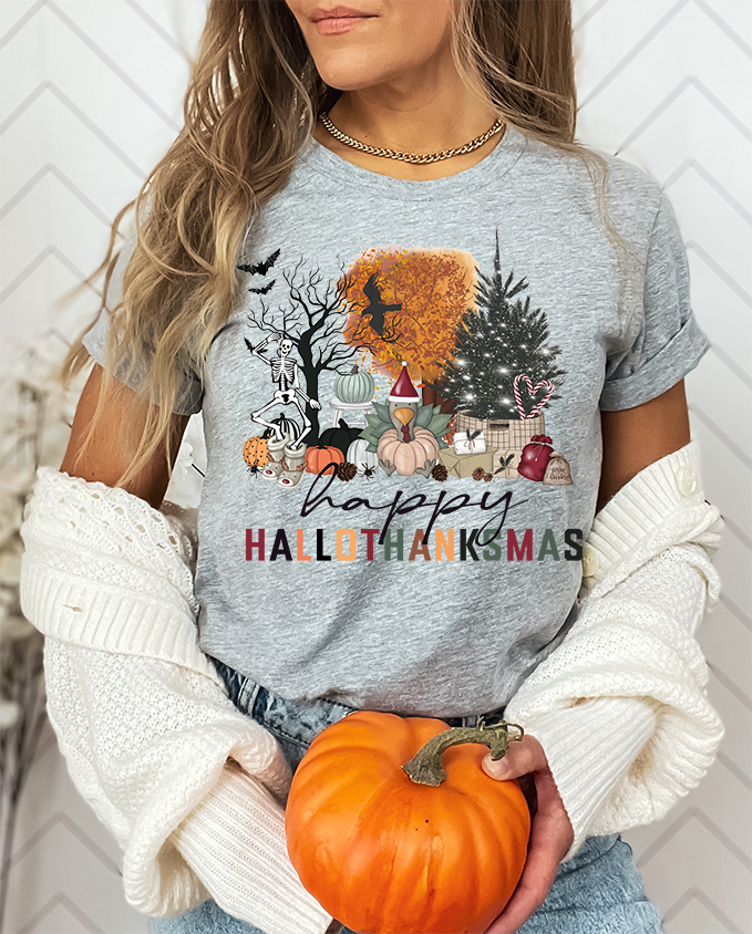 Unisex BELLA CANVA T-Shirt Happy HalloThanksMas Funny Fall