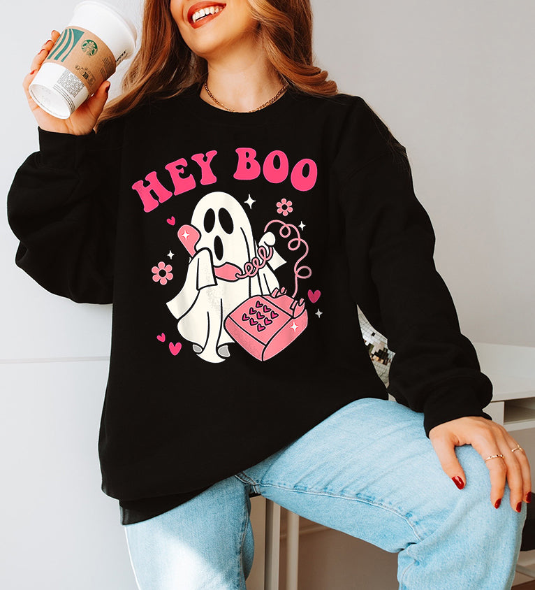 Unisex Sweatshirt Hey Boo Cute Ghost Face