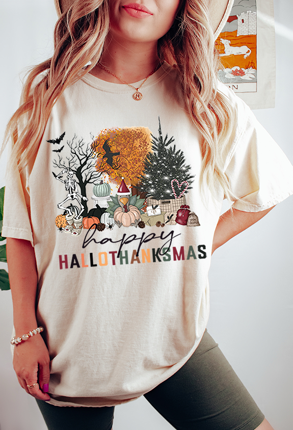 Unisex COMFORT COLORS T-Shirt Happy HalloThanksMas Funny Fall