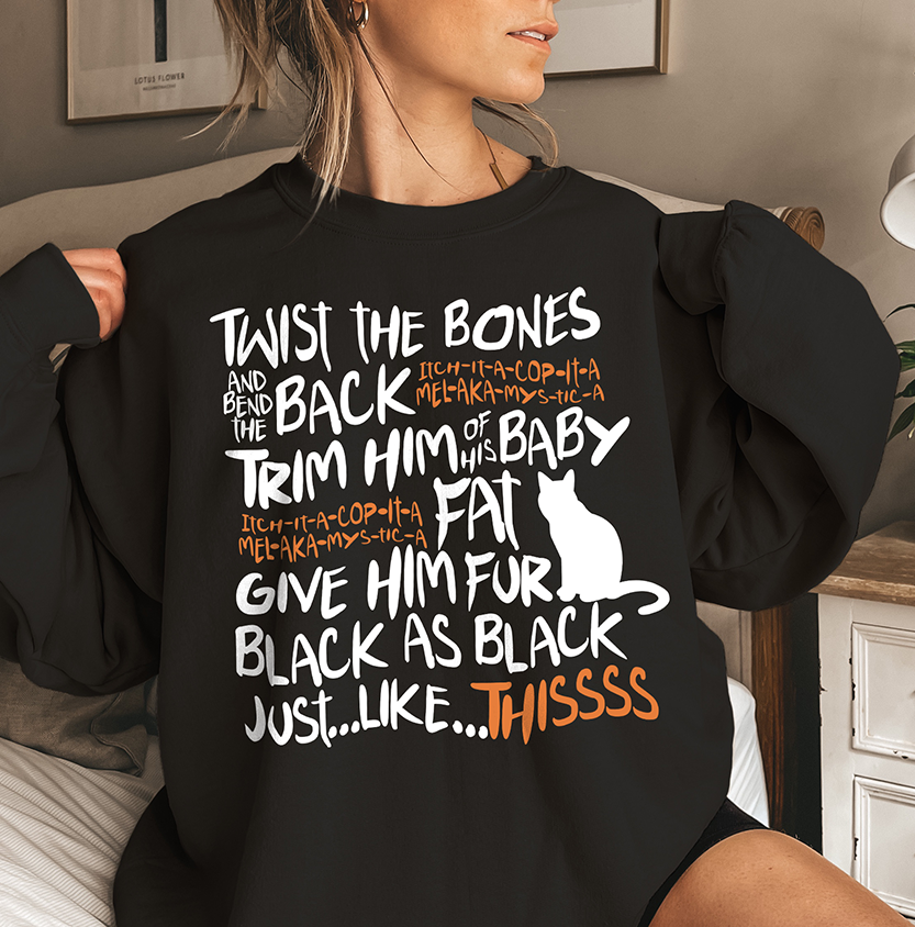 Unisex twist the bone witch spell sweatshirt, black cat lover sweatshirt