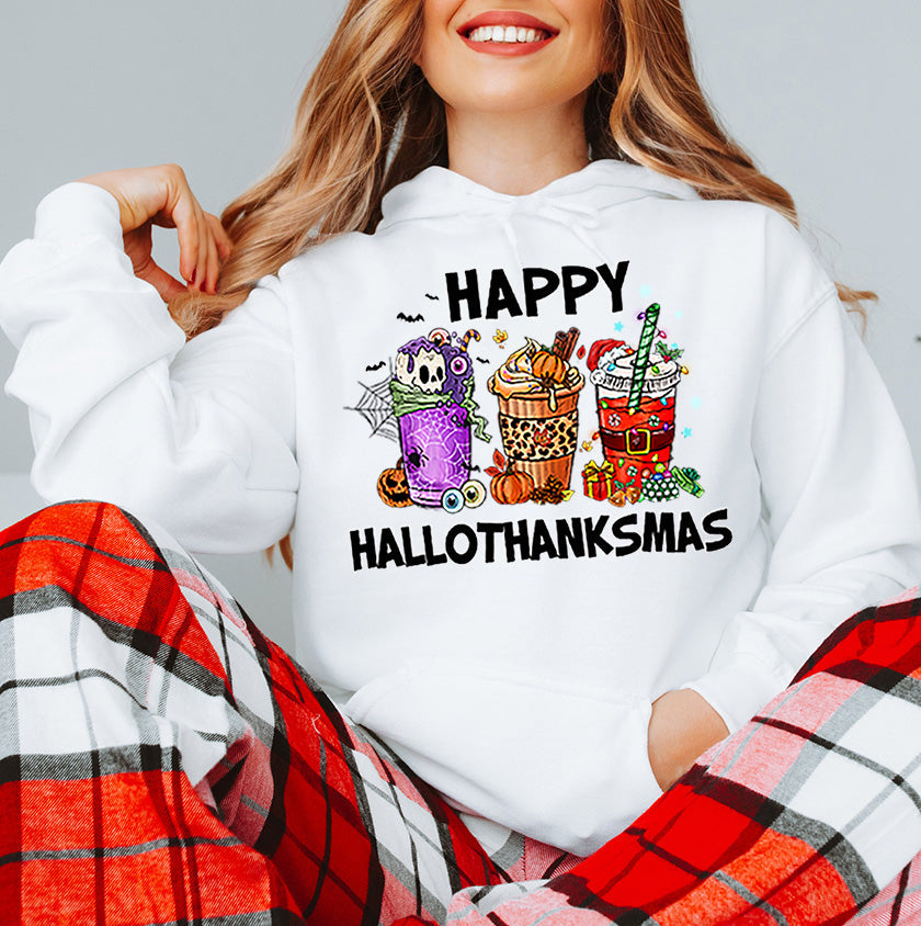 Unisex HOODIE HalloThanksMas Drinks Trendy Halloween Thanksgiving Christmas Drinks