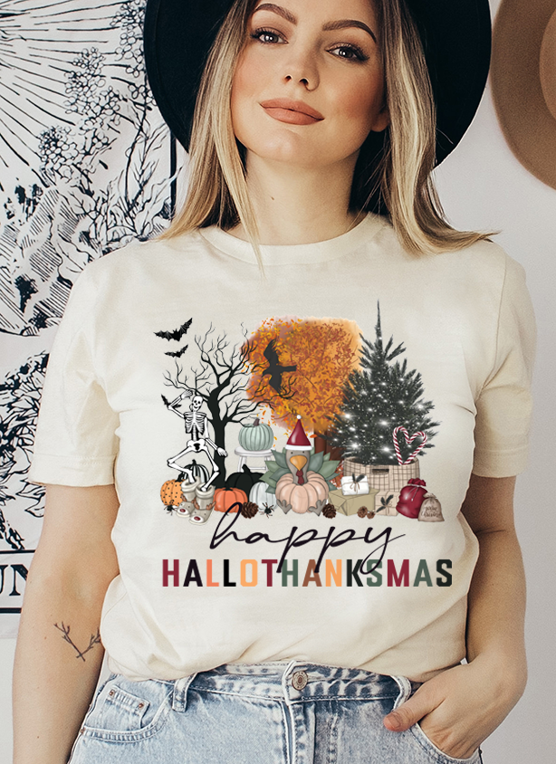 Unisex BELLA CANVA T-Shirt Happy HalloThanksMas Funny Fall